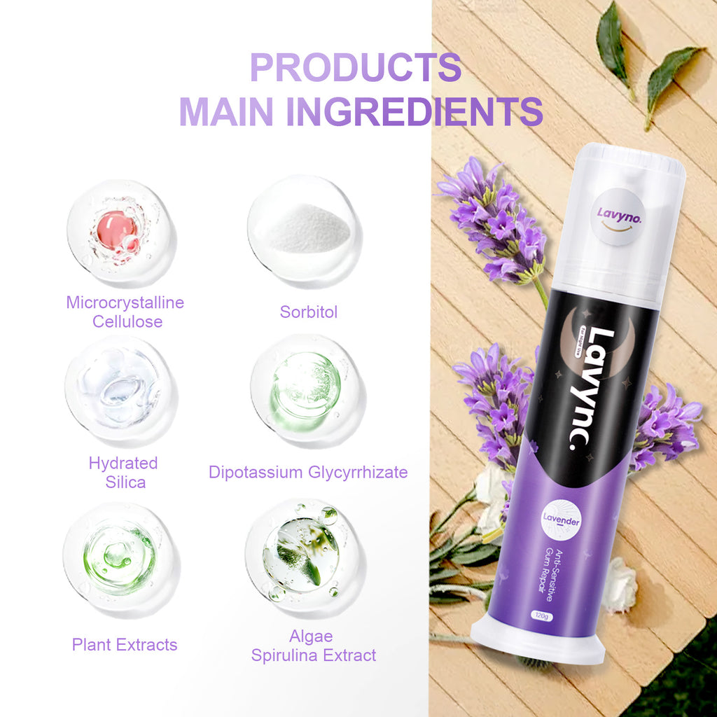 Lavyno Lavender Toothpaste, Relieves Sensitivity, Repairs Gums, Strengthens Enamel, Reduces Gum Inflammation, Free of Fluoride, Oral Health – 120g Elegant Hard-Shell Cylindrical Tube (Moisture-Proof)
