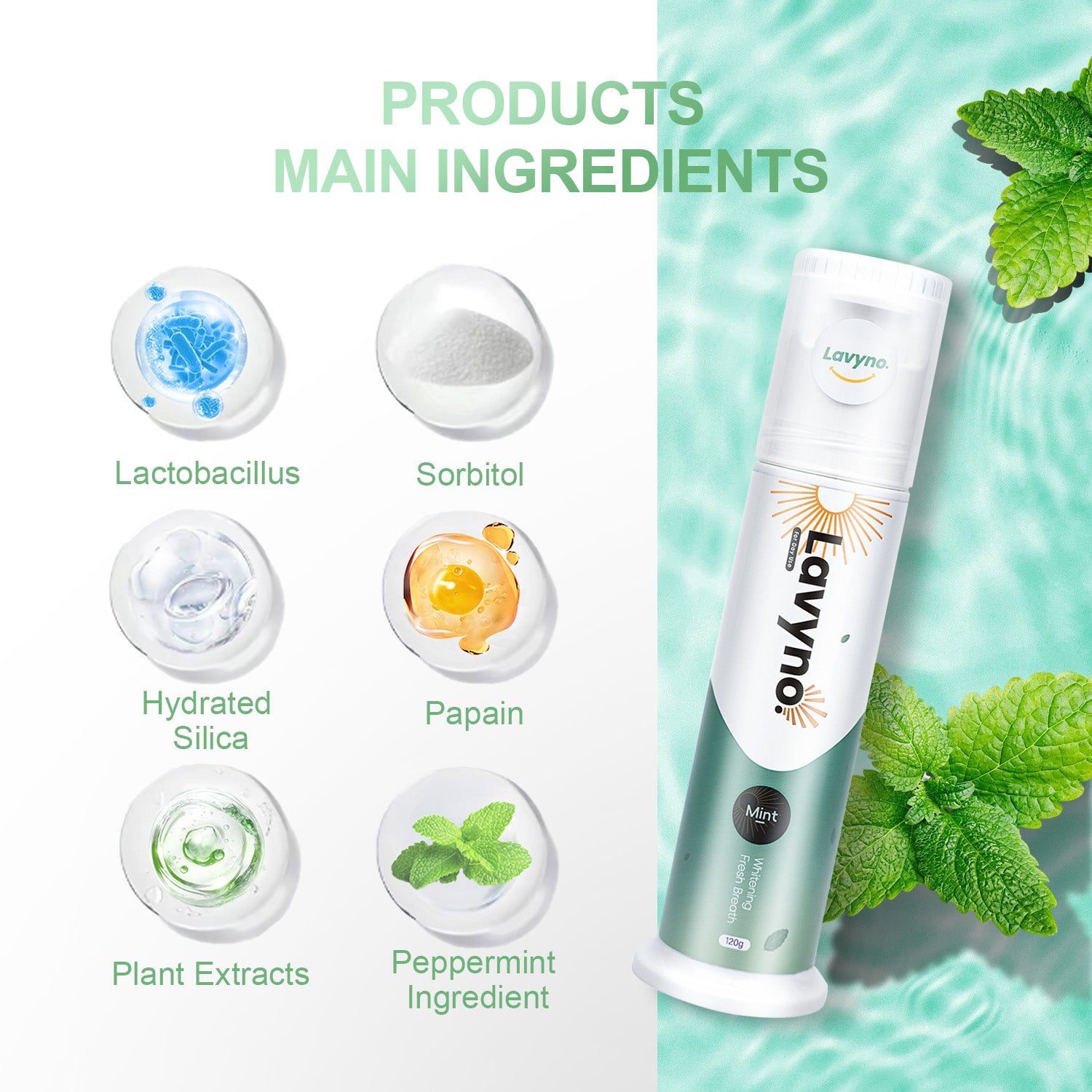 Lavyno Mint Toothpaste, Freshens Breath,Teeth Whitening, Anti plaque, Deep Cleansing, Oral Health – 120g Elegant Hard-Shell Cylindrical Tube (Moisture-Proof)
