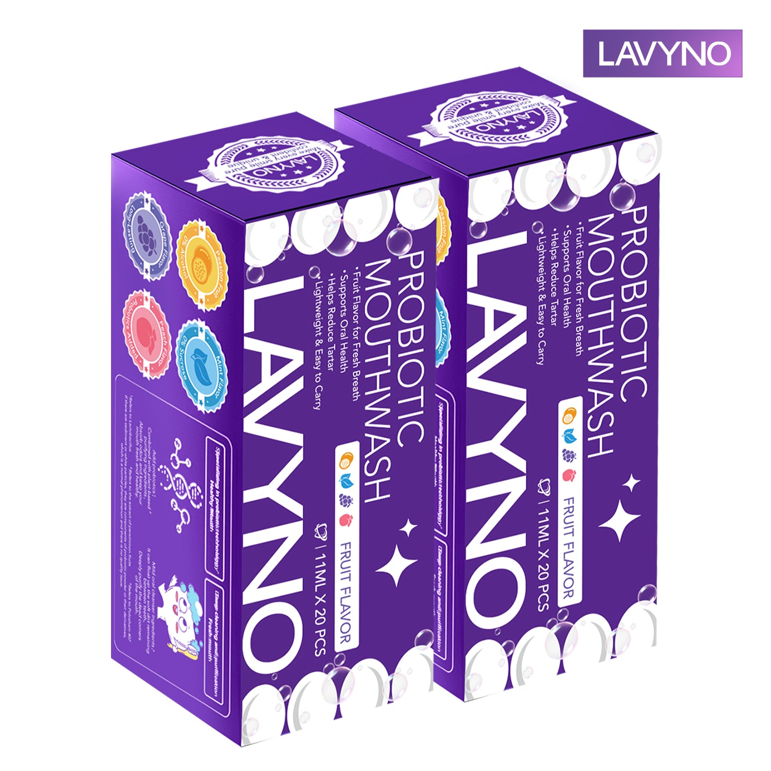 Lavyno Probiotic Fresh Mouthwash - Fresh Breath, 0 Alcohol & 0 Sucrose, Grape/Mint/Peach/Passion Fruit Flavors, Portable Travel Size for Daily Oral Care
