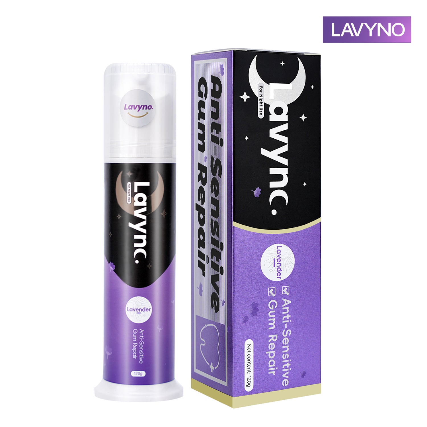 Lavyno Lavender Toothpaste, Relieves Sensitivity, Repairs Gums, Strengthens Enamel, Reduces Gum Inflammation, Free of Fluoride, Oral Health – 120g Elegant Hard-Shell Cylindrical Tube (Moisture-Proof)