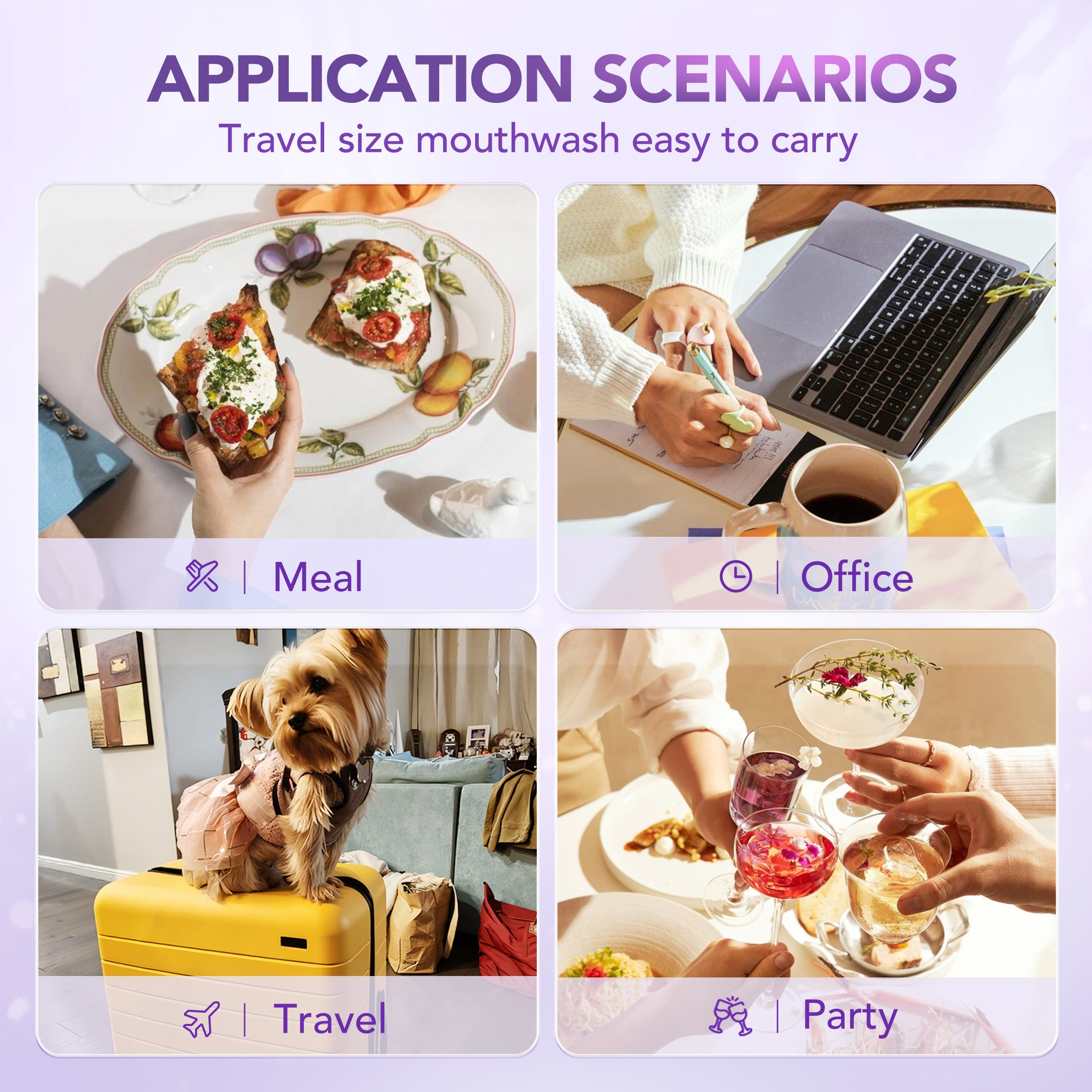 Lavyno Probiotic Fresh Mouthwash - Fresh Breath, 0 Alcohol & 0 Sucrose, Grape/Mint/Peach/Passion Fruit Flavors, Portable Travel Size for Daily Oral Care