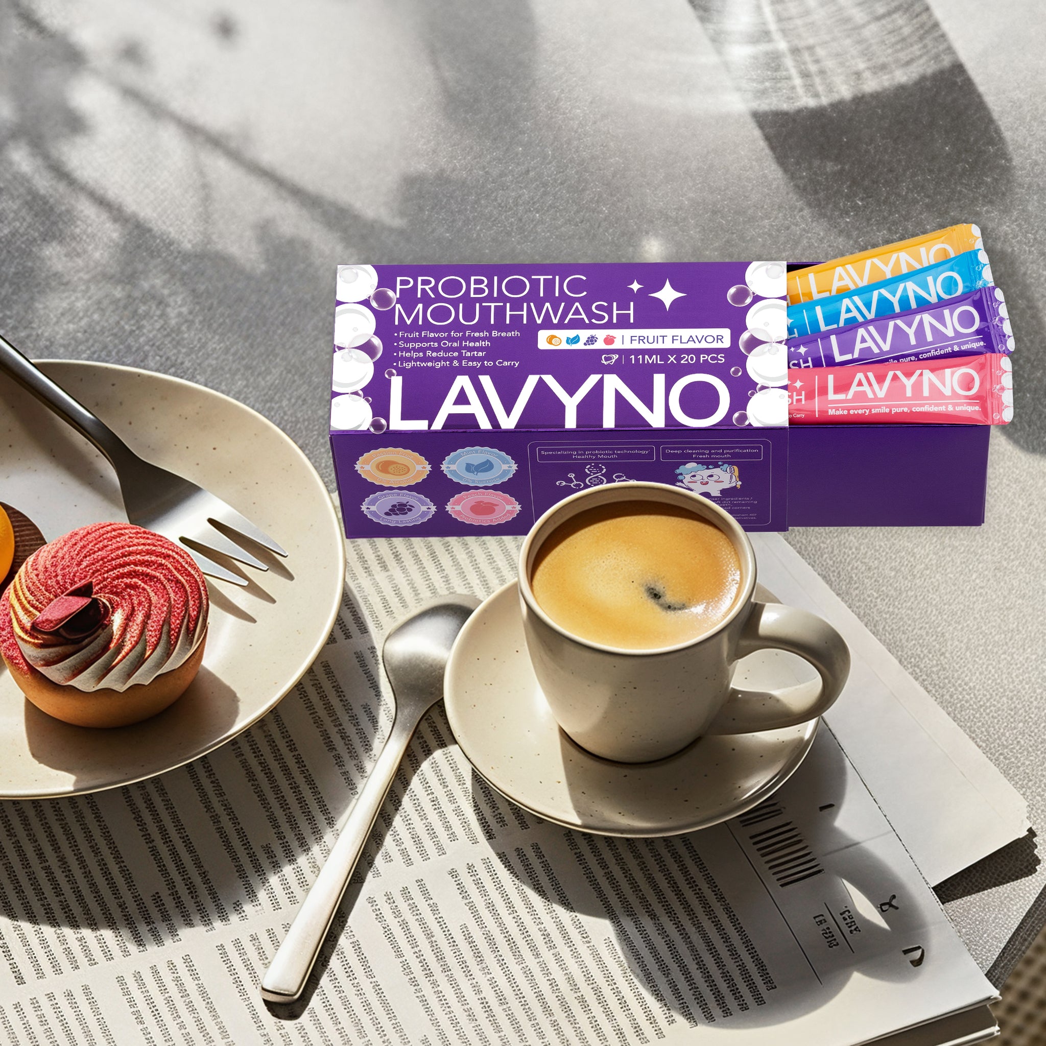 Lavyno Probiotic Fresh Mouthwash - Fresh Breath, 0 Alcohol & 0 Sucrose, Grape/Mint/Peach/Passion Fruit Flavors, Portable Travel Size for Daily Oral Care